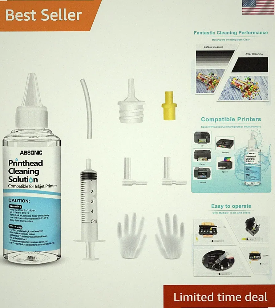 100mL Printer Head Cleaner Kit - Multicolor Solution for All Inkjet Printers