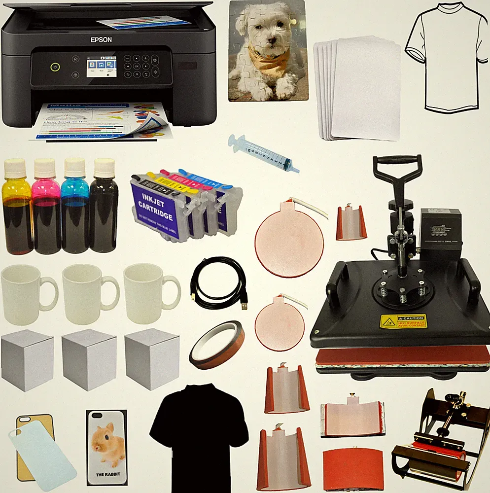 8in1 Combo Heat Press Wireles Epson Printer Sublimation Ink Tshirts Mug Bundle