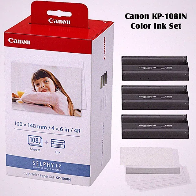 Canon Selphy CP1500 CP1300 CP1200 4x6 108 sheets Color Ink Paper Set KP-108IN