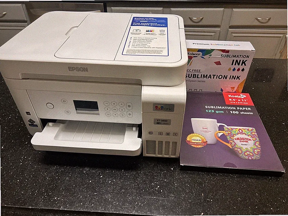 Epson ET-3850 Color Inkjet All-In-One Printer White OPEN BOX Sublimation Bundle