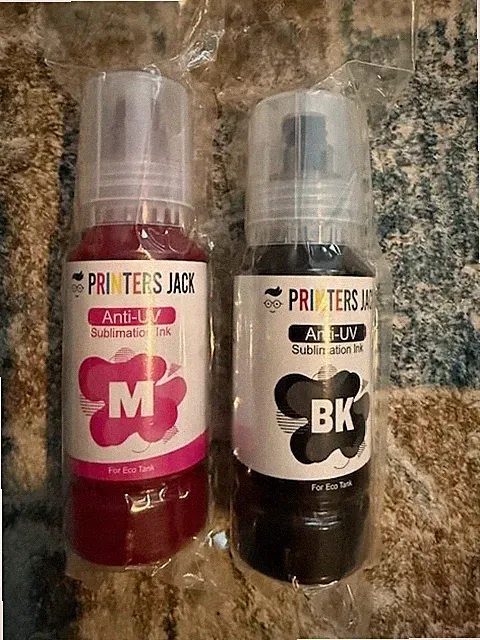 Printers Jack Anti-UV Sublimation Ink for Epson EcoTank Printers, 100ml Blk&Mage