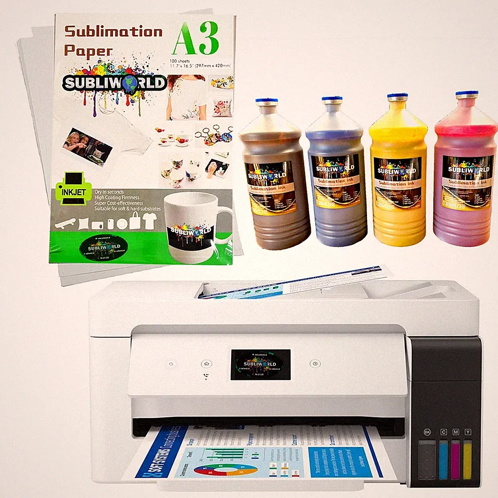 SUBLIMATION WIDEFORMAT PRINTER BUNDLE LITER PACK & PAPER 100 A3 SHEETS BUNDLE